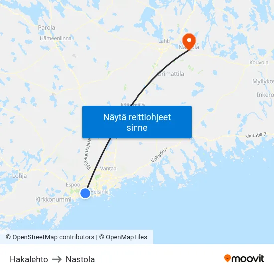 Hakalehto to Nastola map