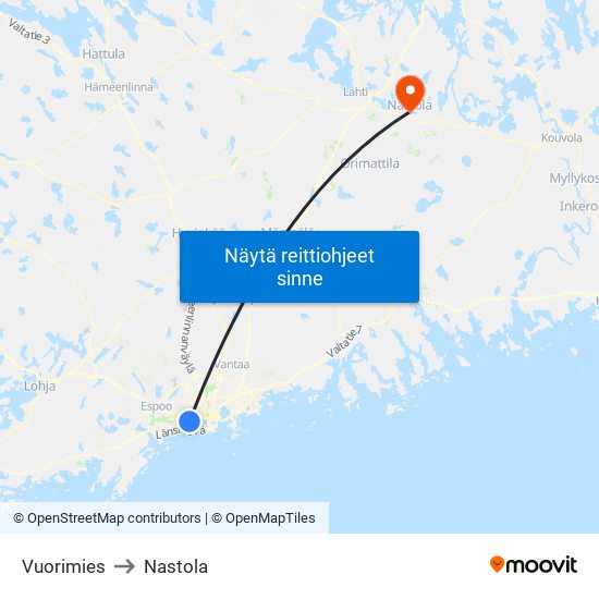 Vuorimies to Nastola map