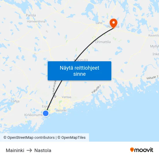 Maininki to Nastola map