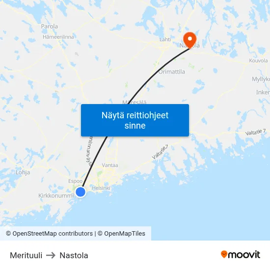 Merituuli to Nastola map