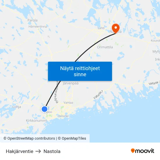 Hakjärventie to Nastola map