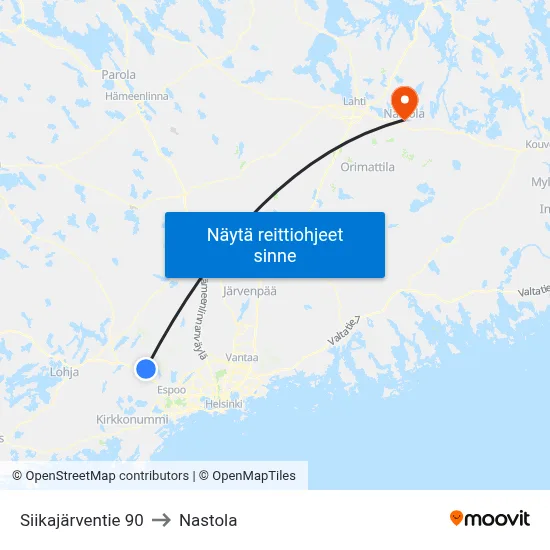 Siikajärventie 90 to Nastola map