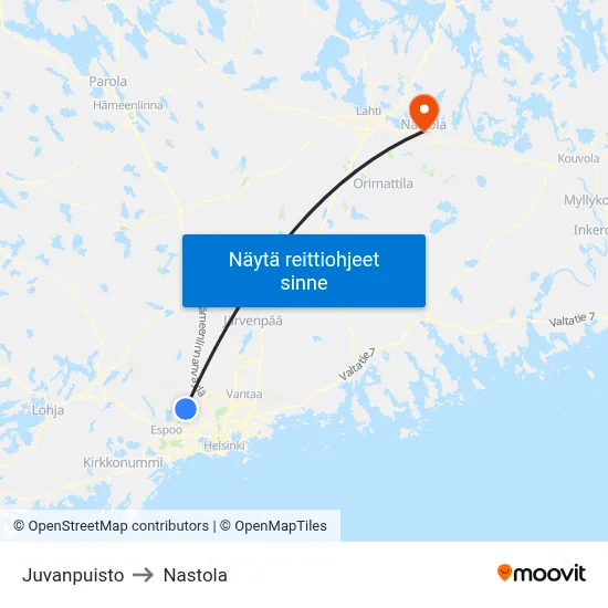 Juvanpuisto to Nastola map