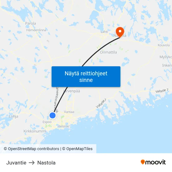 Juvantie to Nastola map