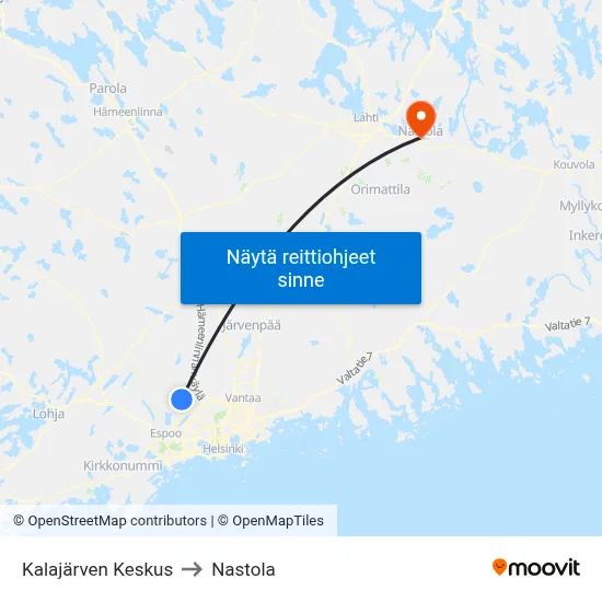 Kalajärven Keskus to Nastola map