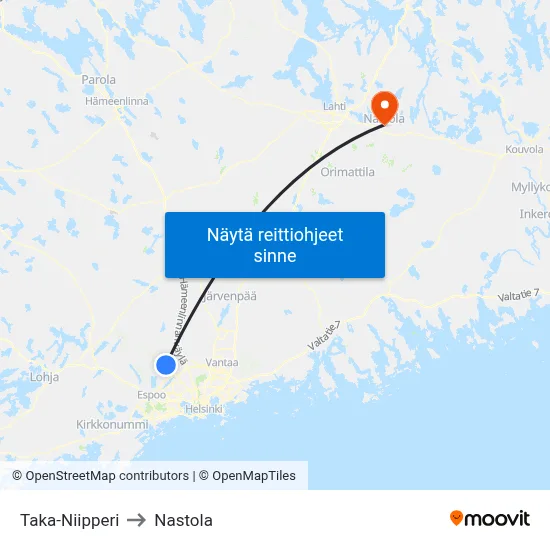 Taka-Niipperi to Nastola map