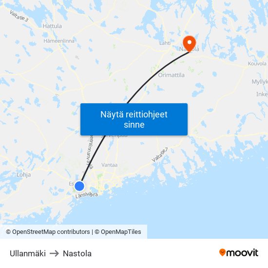 Ullanmäki to Nastola map