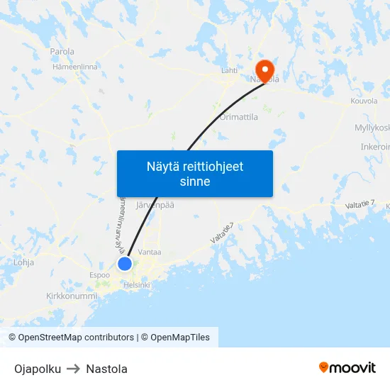 Ojapolku to Nastola map