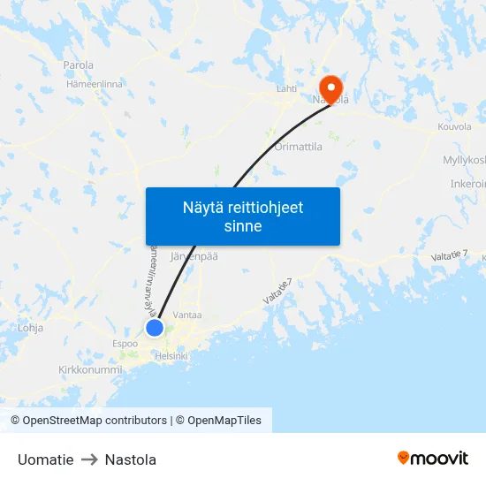 Uomatie to Nastola map