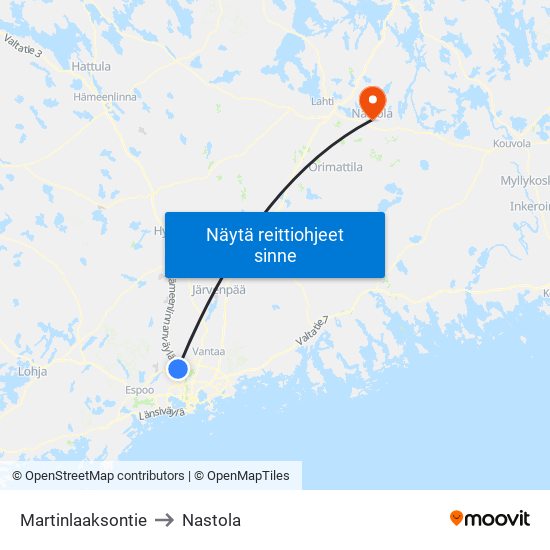 Martinlaaksontie to Nastola map