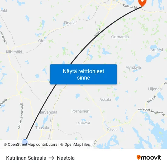 Katriinan Sairaala to Nastola map
