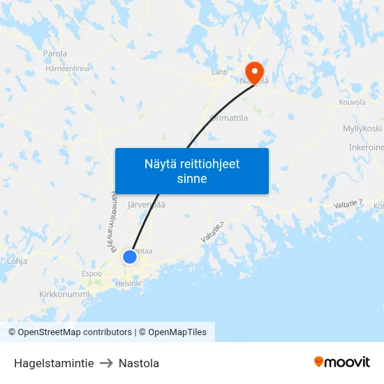 Hagelstamintie to Nastola map