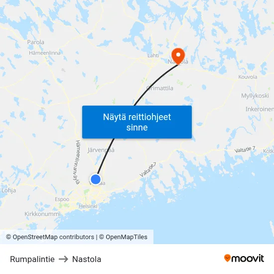 Rumpalintie to Nastola map
