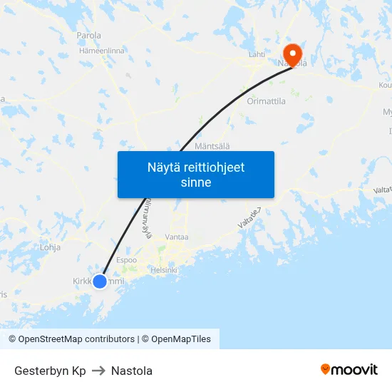 Gesterbyn Kp to Nastola map