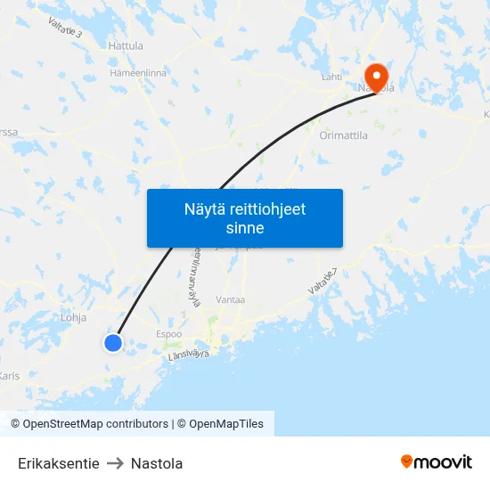 Erikaksentie to Nastola map