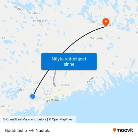 Gäddnästie to Nastola map