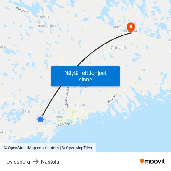 Övidsborg to Nastola map