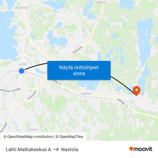 Lahti Matkakeskus A to Nastola map