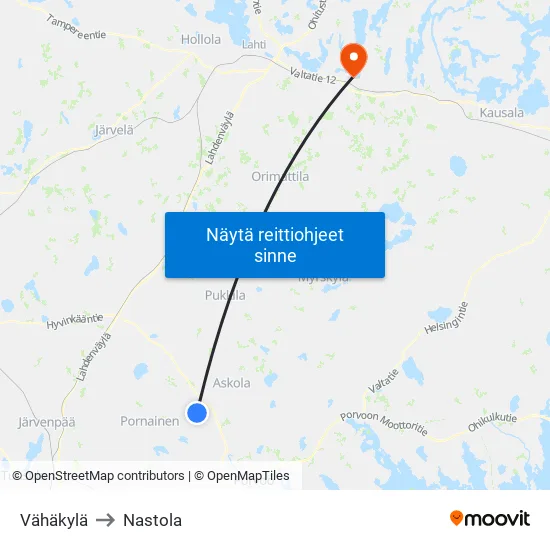 Vähäkylä to Nastola map