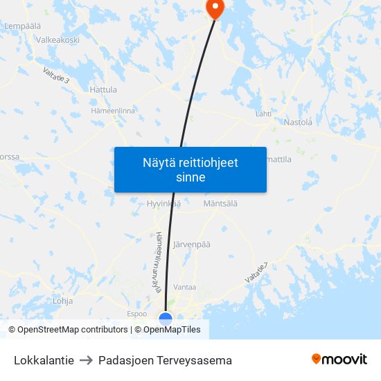 Lokkalantie to Padasjoen Terveysasema map