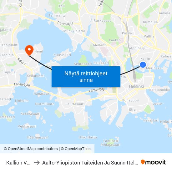Kallion Virastotalo to Aalto-Yliopiston Taiteiden Ja Suunnittelun Korkeakoulun Rakennus Väre map