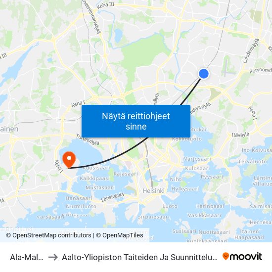 Ala-Malmin Tori to Aalto-Yliopiston Taiteiden Ja Suunnittelun Korkeakoulun Rakennus Väre map