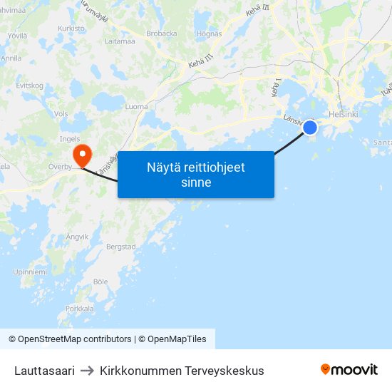 Lauttasaari to Kirkkonummen Terveyskeskus map