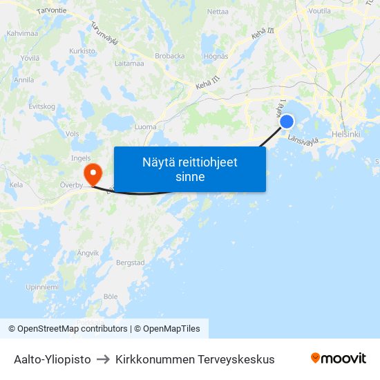 Aalto-Yliopisto to Kirkkonummen Terveyskeskus map