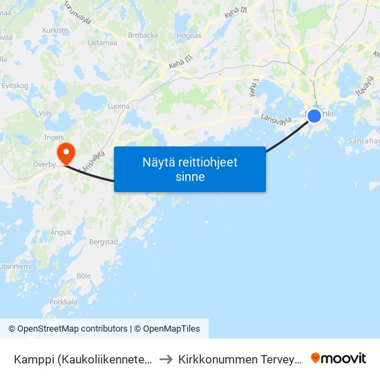 Kamppi (Kaukoliikenneterminaali) to Kirkkonummen Terveyskeskus map