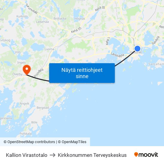 Kallion Virastotalo to Kirkkonummen Terveyskeskus map