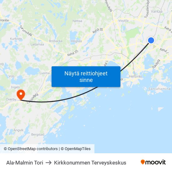 Ala-Malmin Tori to Kirkkonummen Terveyskeskus map