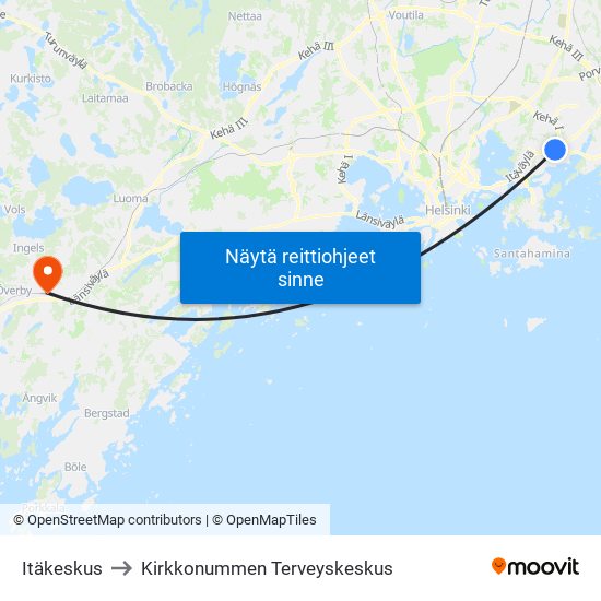 Itäkeskus to Kirkkonummen Terveyskeskus map