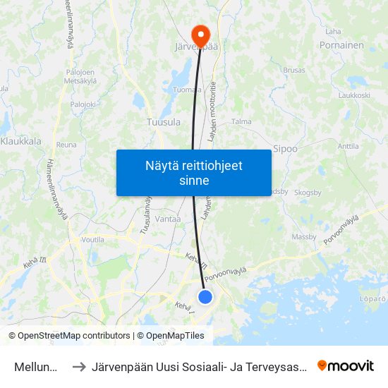 Mellunmäki to Järvenpään Uusi Sosiaali- Ja Terveysasema Just map