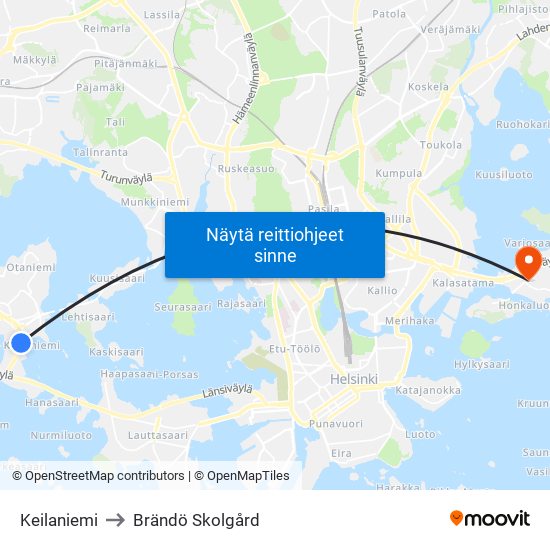 Keilaniemi to Brändö Skolgård map