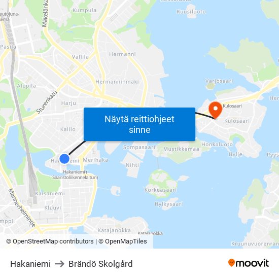 Hakaniemi to Brändö Skolgård map