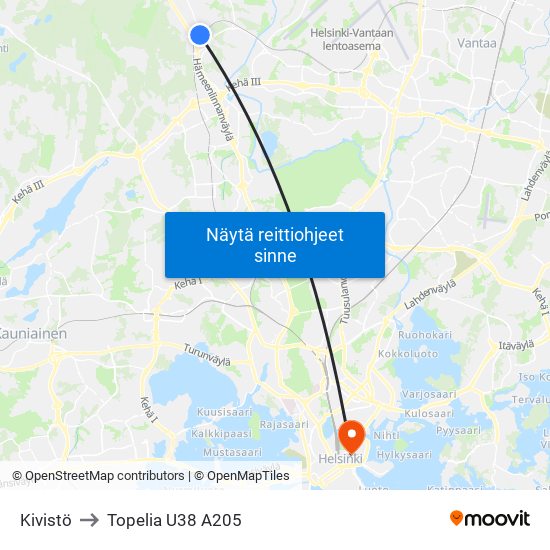 Kivistö to Topelia U38 A205 map