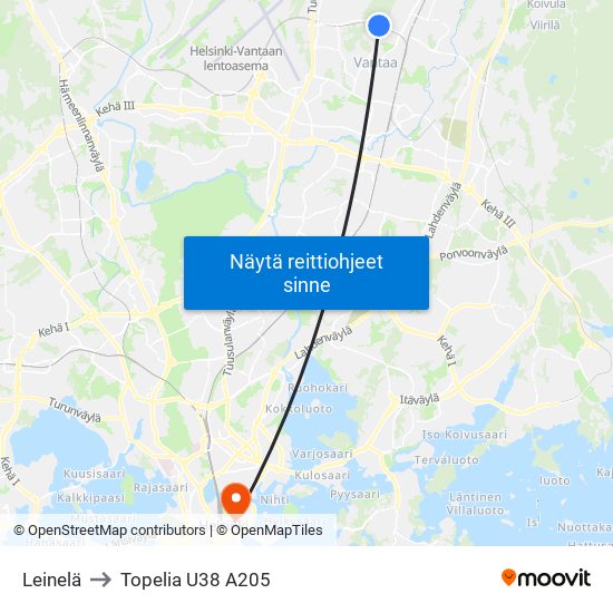 Leinelä to Topelia U38 A205 map