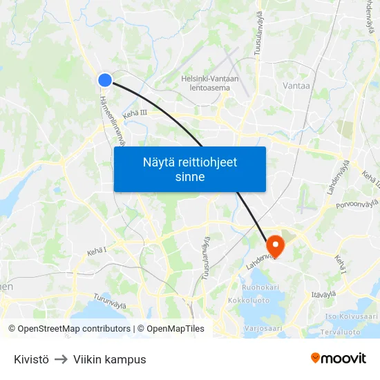 Kivistö to Viikin kampus map