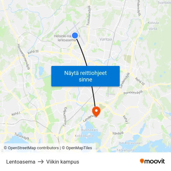 Lentoasema to Viikin kampus map
