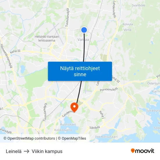 Leinelä to Viikin kampus map