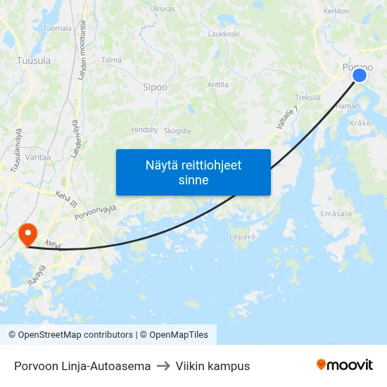 Porvoon Linja-Autoasema to Viikin kampus map