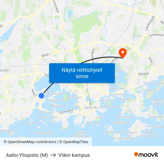 Aalto-Yliopisto (M) to Viikin kampus map