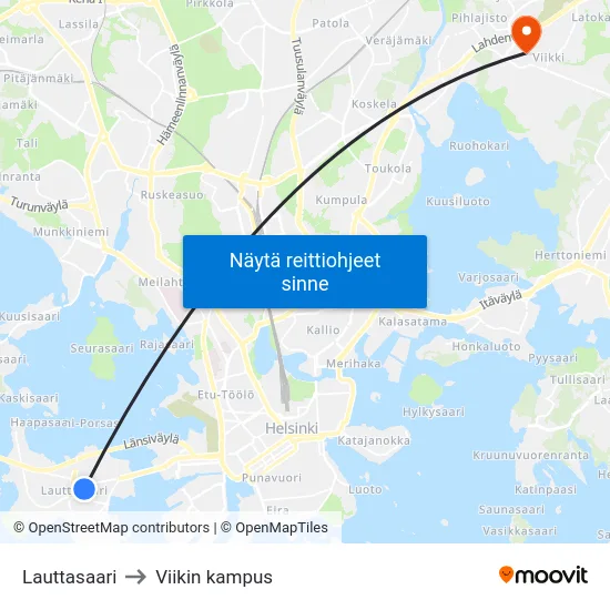 Lauttasaari to Viikin kampus map