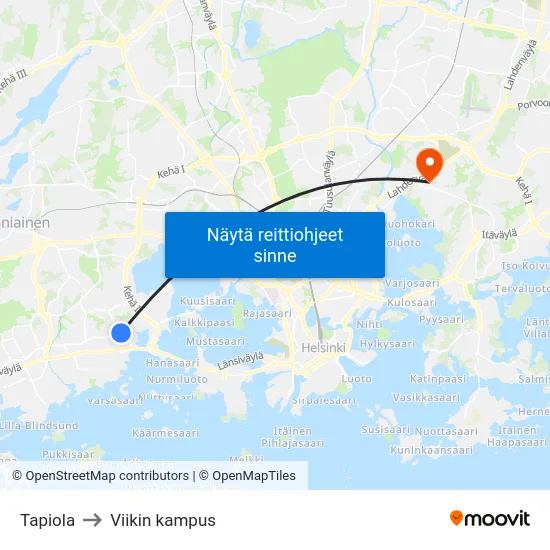 Tapiola to Viikin kampus map
