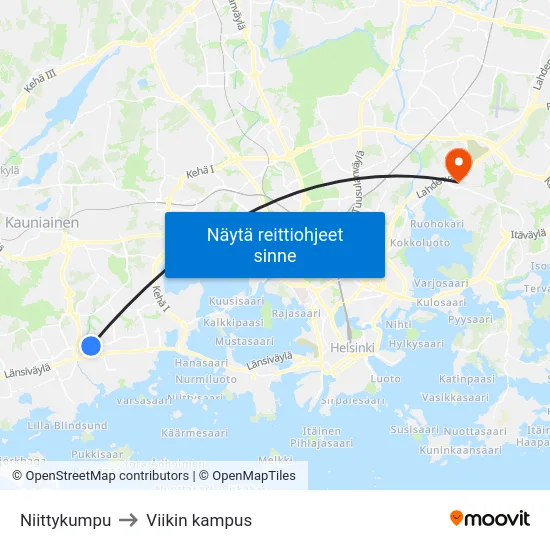 Niittykumpu to Viikin kampus map