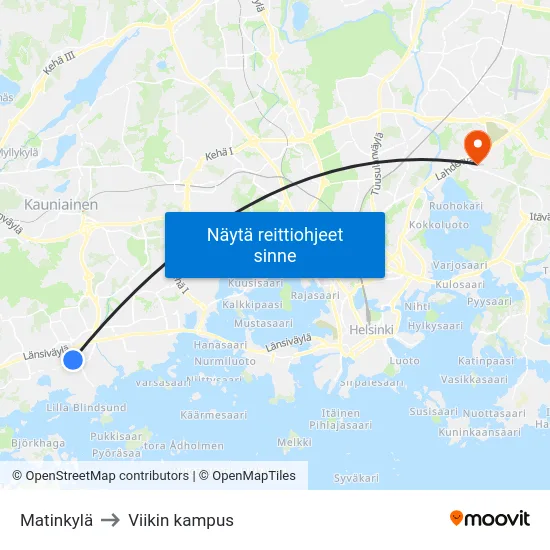 Matinkylä to Viikin kampus map