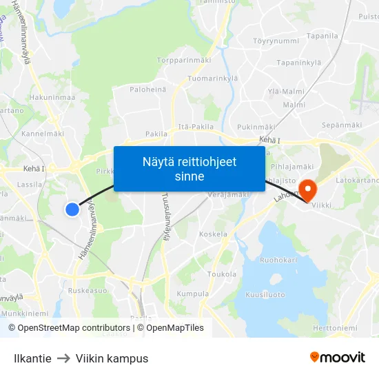 Ilkantie to Viikin kampus map