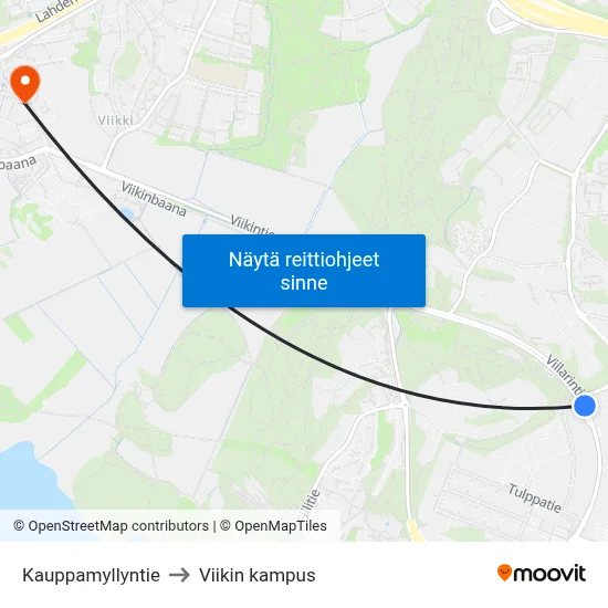 Kauppamyllyntie to Viikin kampus map