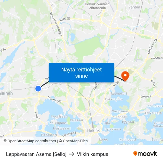 Leppävaaran Asema [Sello] to Viikin kampus map