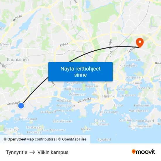 Tynnyritie to Viikin kampus map